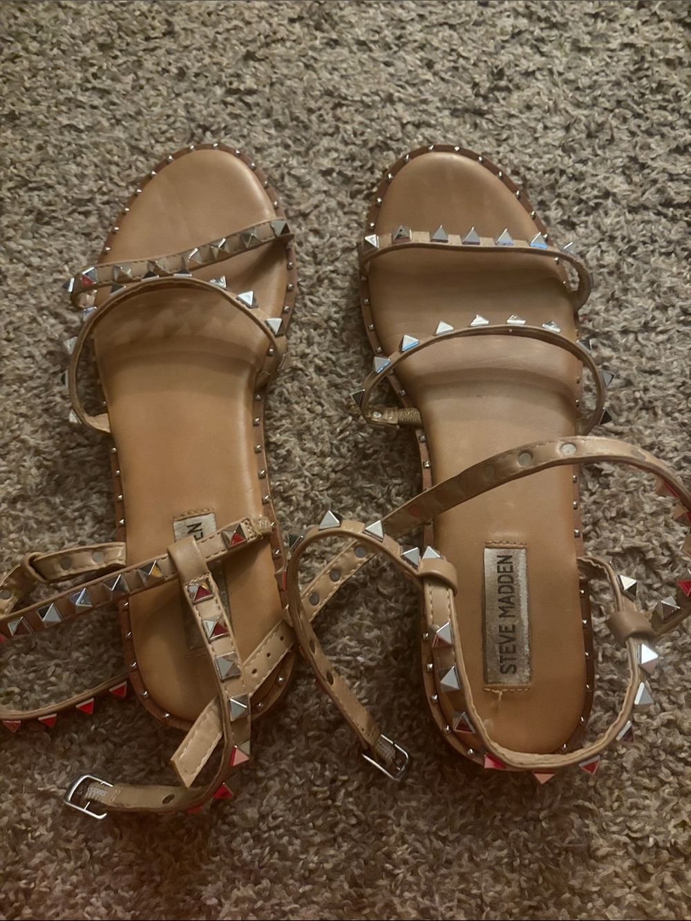 Steve Madden Tan Studded Multi-Strap Sandals
